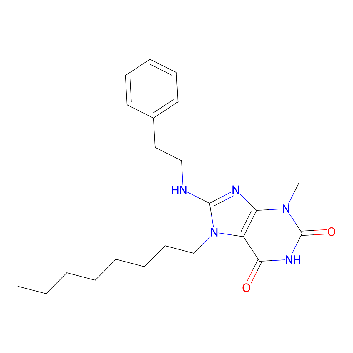 3-Methyl-7-octyl-8-[(2-phenylethyl)amino]-1,3,7-trihydropurine-2,6-dione molecular structure, CAS 376625-10-4