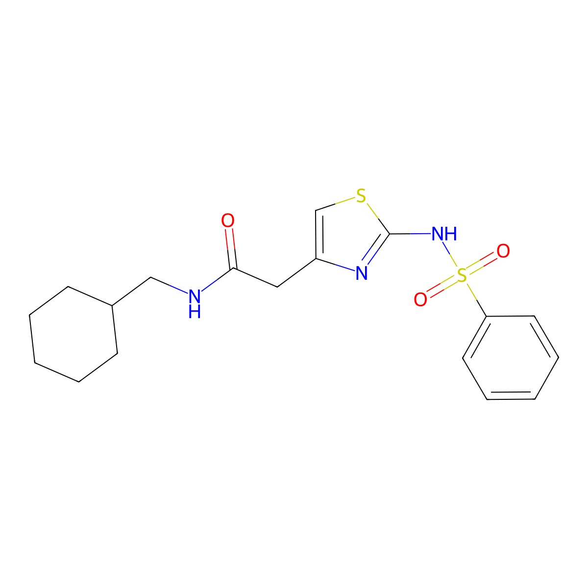 2-(2-benzenesulfonamido-1,3-thiazol-4-yl)-N-(cyclohexylmethyl)acetamide molecular structure, CAS 376638-44-7