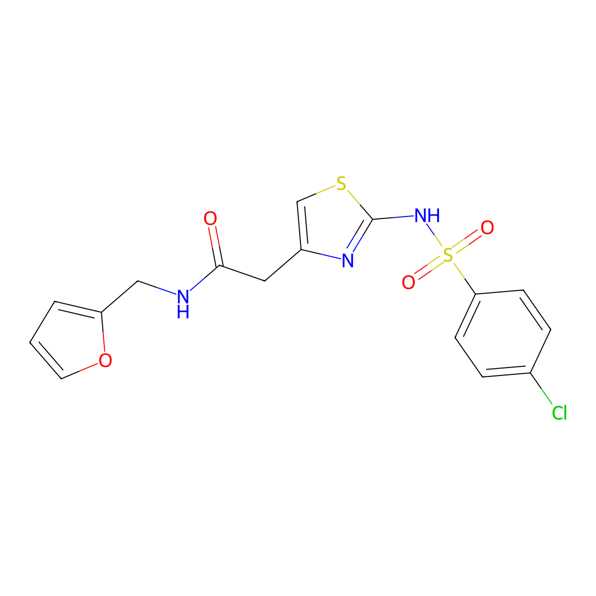 2-(2-(4-chlorophenylsulfonamido)thiazol-4-yl)-N-(furan-2-ylmethyl)acetamide molecular structure, CAS 376638-52-7