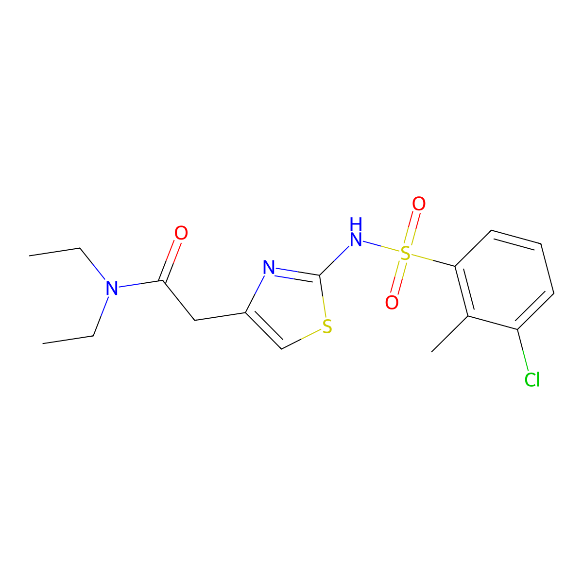 2-(2-(3-chloro-2-methylphenylsulfonamido)thiazol-4-yl)-N,N-diethylacetamide molecular structure, CAS 376638-65-2