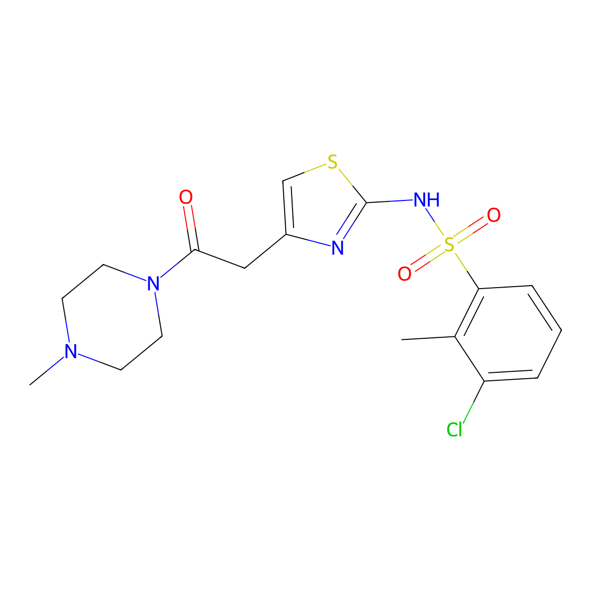3-chloro-2-methyl-N-(4-(2-(4-methyl-1-piperazinyl)-2-oxoethyl)-1,3-thiazol-2-yl)benzenesulfonamide molecular structure, CAS 376640-41-4