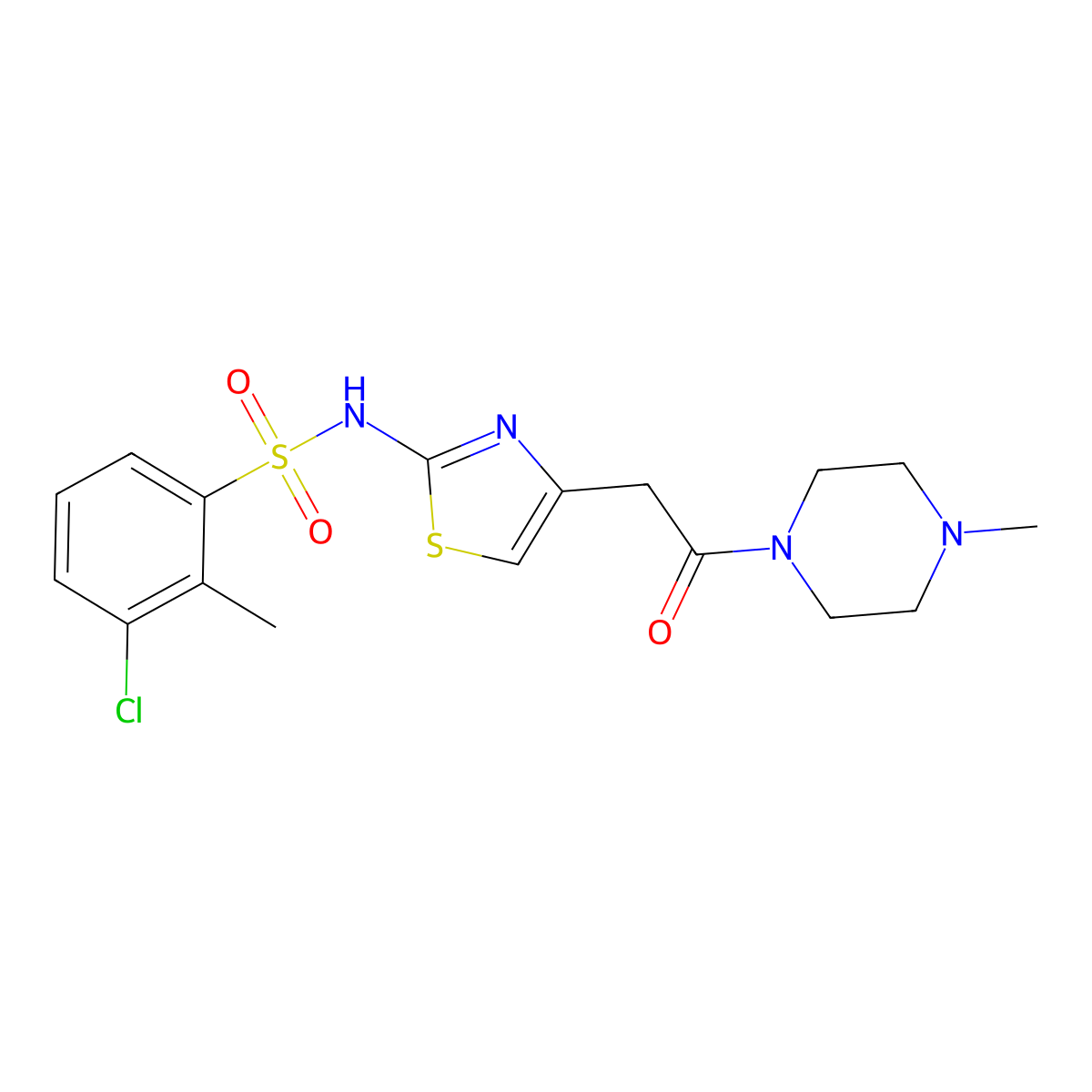 3-chloro-2-methyl-N-(4-(2-(4-methyl-1-piperazinyl)-2-oxoethyl)-1,3-thiazol-2-yl)benzenesulfonamide molecular structure, CAS 376640-41-4