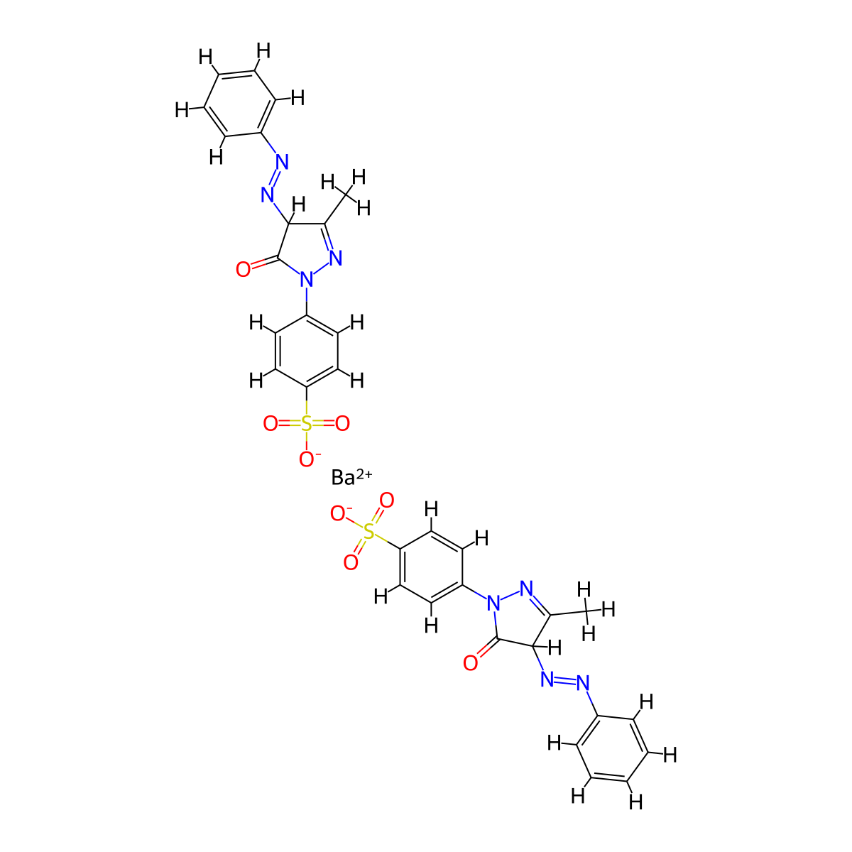 Benzenesulfonic acid, 4-[4,5-dihydro-3-methyl-5-oxo-4-(2-phenyldiazenyl)-1H-pyrazol-1-yl]-, barium salt (2:1) molecular structure, CAS 37672-83-6