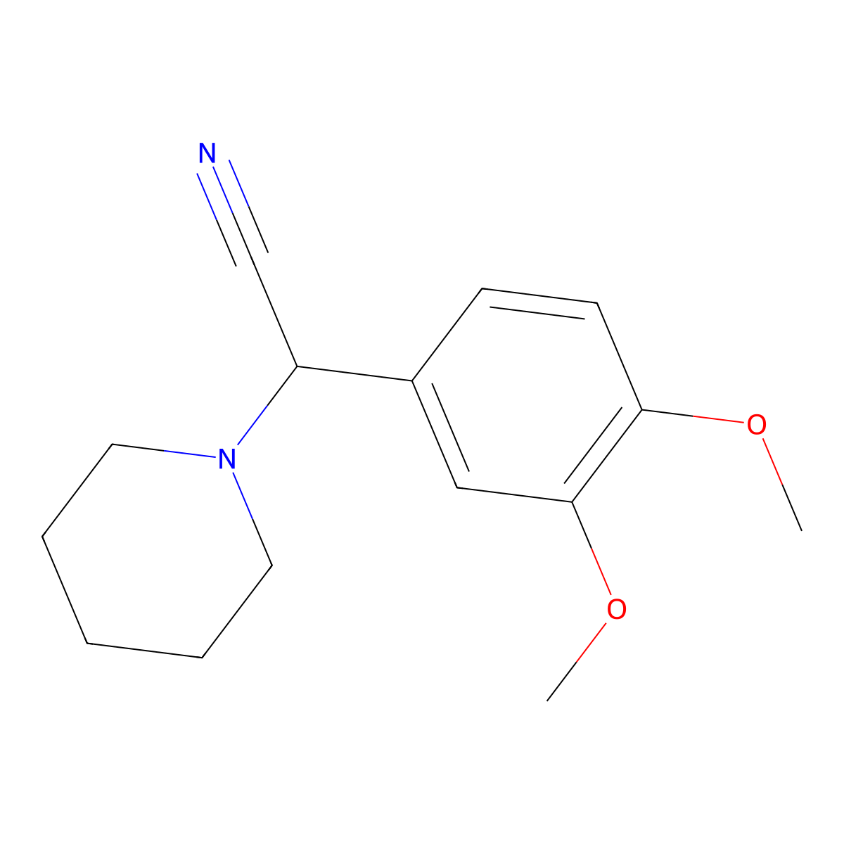 2-(3,4-Dimethoxyphenyl)-2-(piperidin-1-yl)acetonitrile molecular structure, CAS 37673-07-7