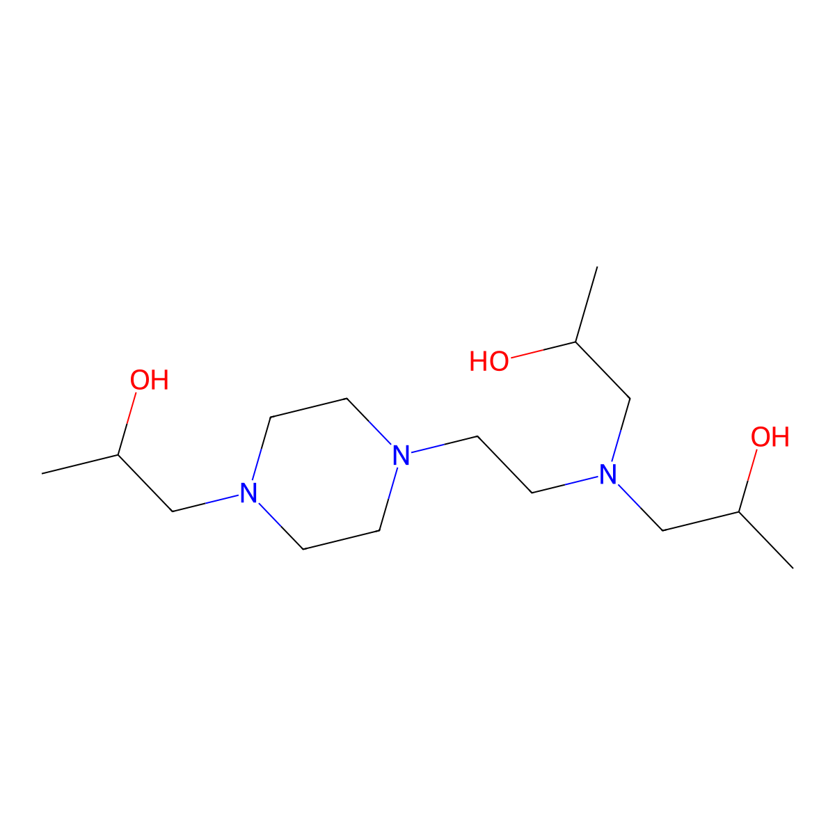 1-(2-(N,N-Bis-(2-hydroxypropyl)-amino)-ethyl)-4-(2-hydroxypropyl)-piperazine molecular structure, CAS 3768-41-0