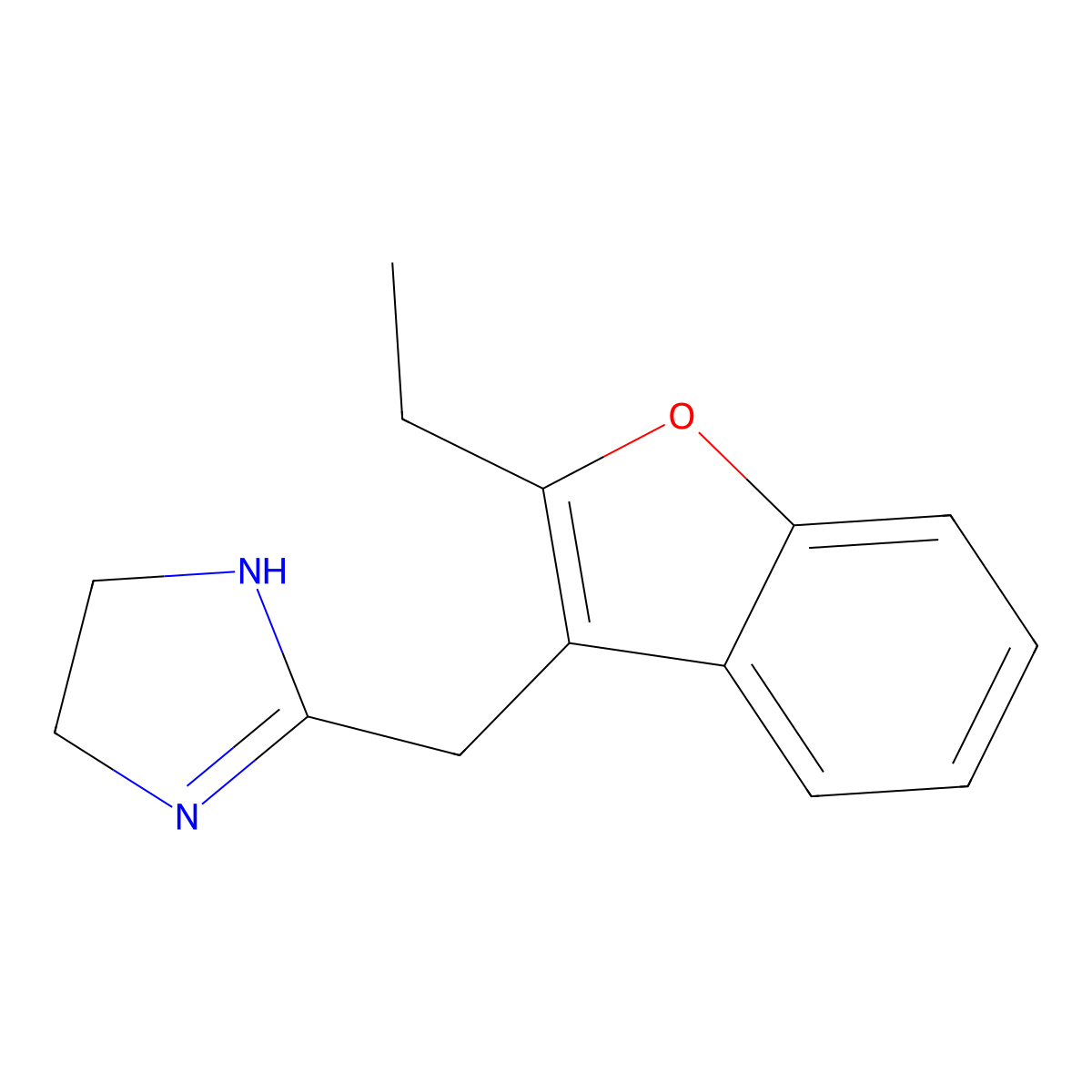 2-((2-Ethyl-3-benzofuranyl)methyl)-4,5-dihydro-1H-imidazole molecular structure, CAS 37681-00-8