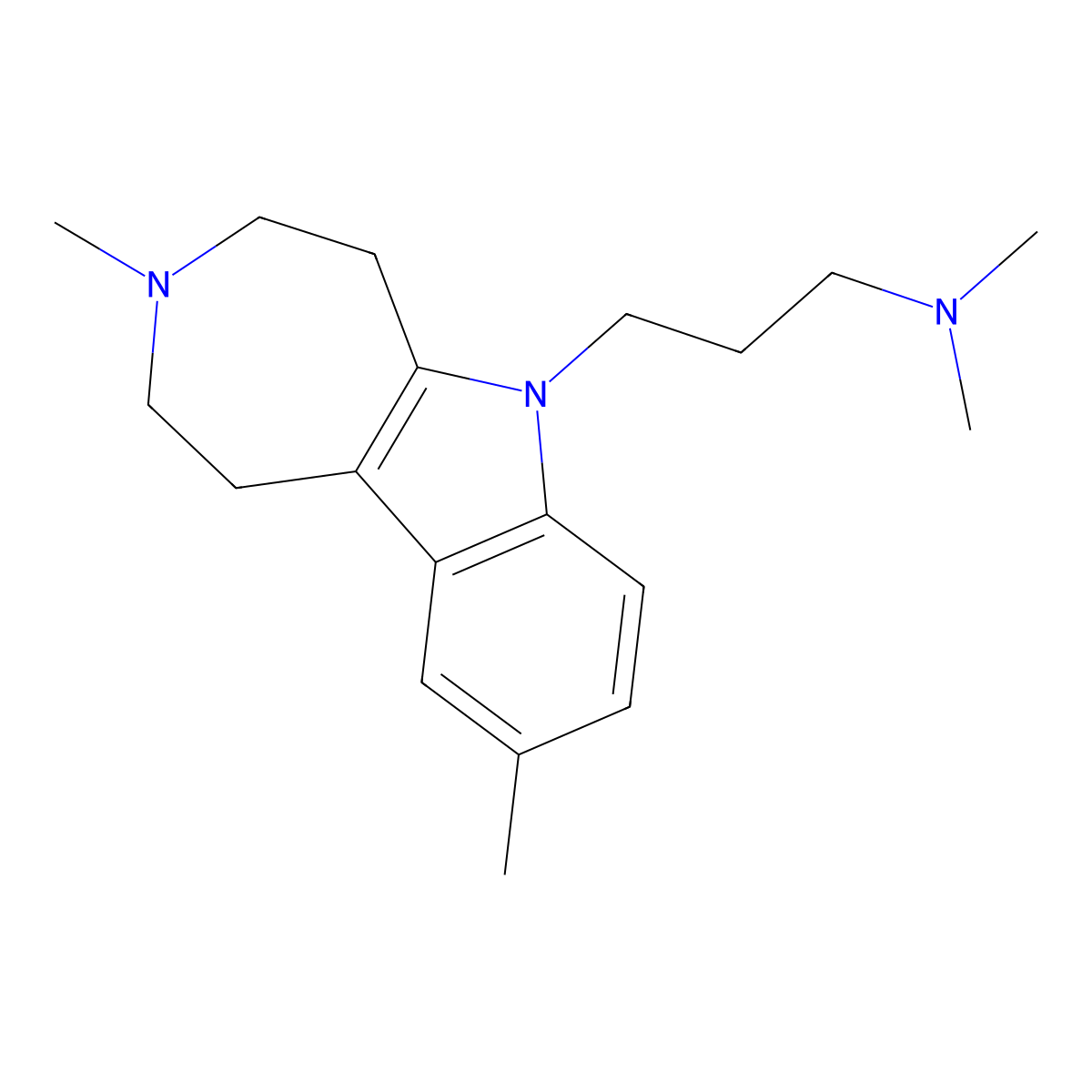 Azepino(4,5-b)indole, 1,2,3,4,5,6-hexahydro-6-(3-dimethylaminopropyl)-3,9-dimethyl- molecular structure, CAS 37683-54-8
