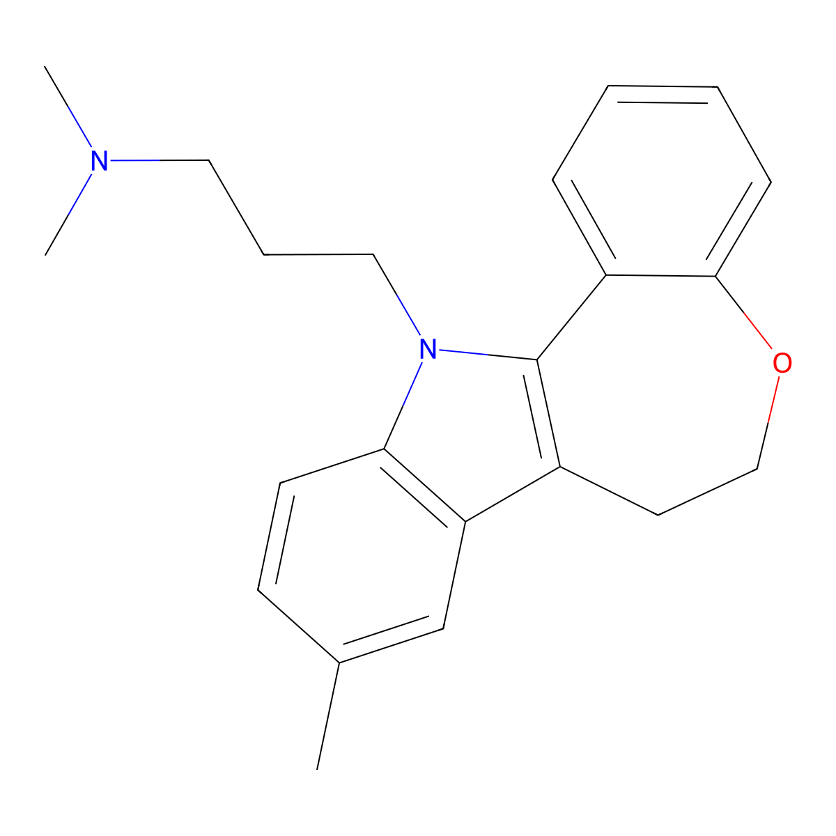 12H-(1)Benzoxepino(5,4-b)indole, 6,7-dihydro-12-(3-dimethylaminopropyl)-9-methyl- molecular structure, CAS 37683-60-6