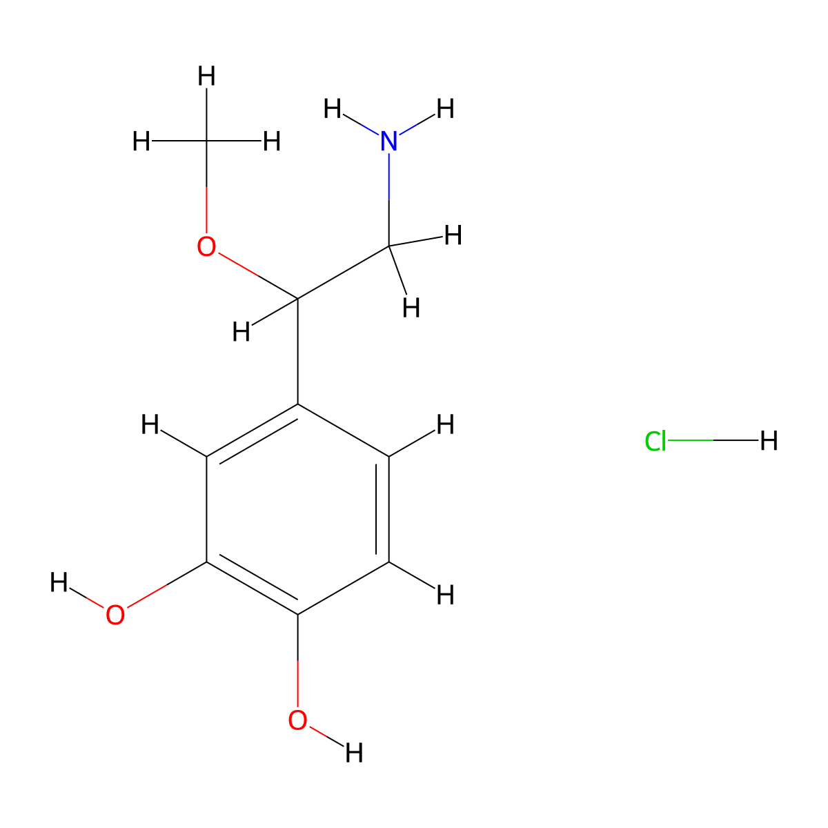 1,2-Benzenediol, 4-(2-amino-1-methoxyethyl)-, hydrochloride molecular structure, CAS 3770-01-2