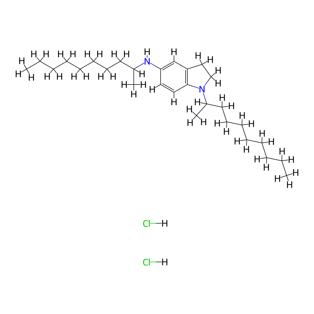 1-(1-Methylnonyl)-5-(1-methylnonylamino)indoline dihydrochloride molecular structure, CAS 37704-23-7