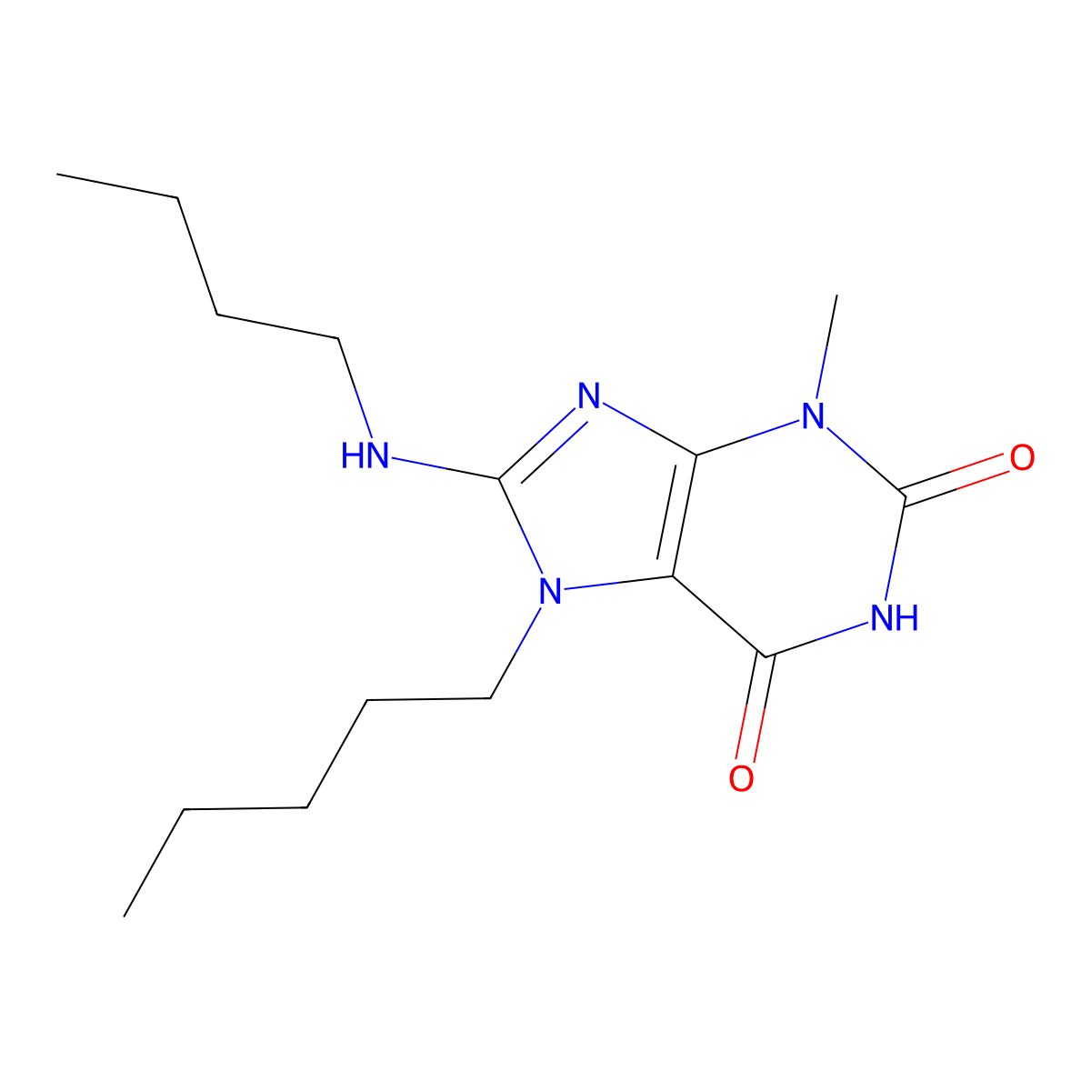8-(butylamino)-3-methyl-7-pentyl-1H-purine-2,6(3H,7H)-dione molecular structure, CAS 377048-51-6