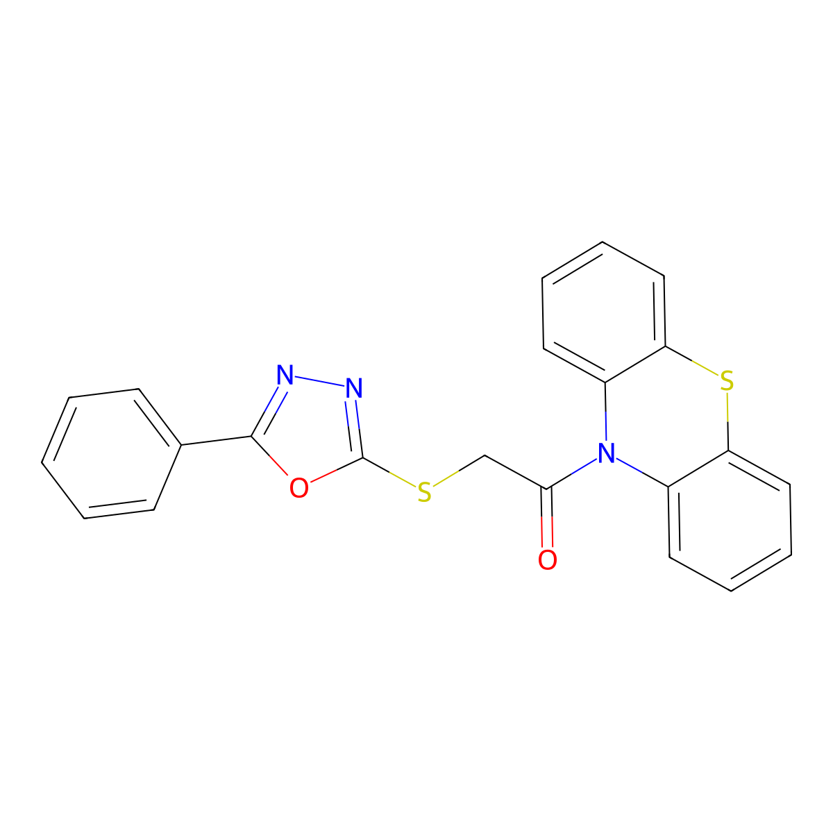 1-Phenothiazin-10-yl-2-[(5-phenyl-1,3,4-oxadiazol-2-yl)sulfanyl]ethanone molecular structure, CAS 377048-66-3