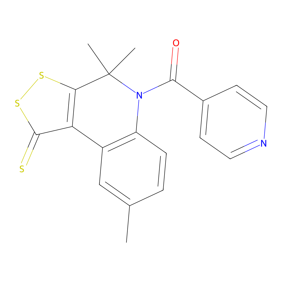 Pyridin-4-yl-(4,4,8-trimethyl-1-sulfanylidenedithiolo[3,4-c]quinolin-5-yl)methanone molecular structure, CAS 377049-05-3