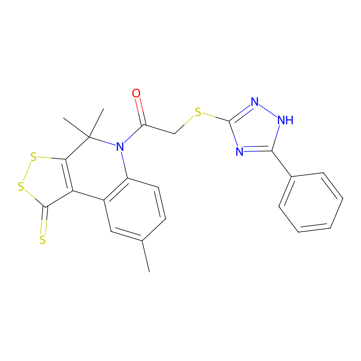4,4,8-trimethyl-5-{[(5-phenyl-4H-1,2,4-triazol-3-yl)thio]acetyl}-4,5-dihydro-1H-[1,2]dithiolo[3,4-c]quinoline-1-thione molecular structure, CAS 377049-29-1