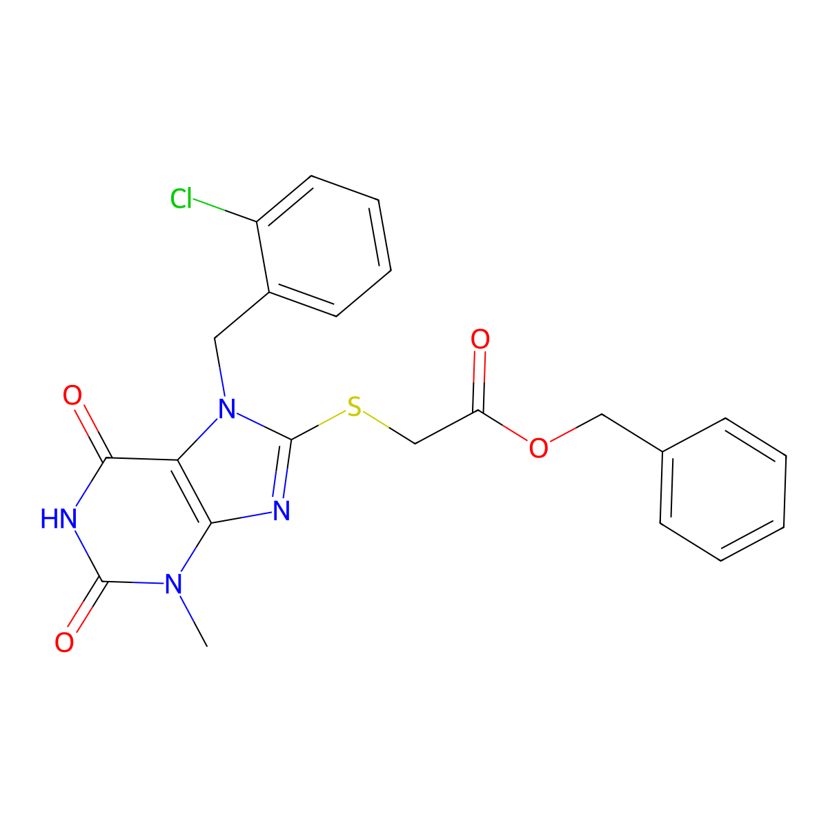 benzyl 2-((7-(2-chlorobenzyl)-3-methyl-2,6-dioxo-2,3,6,7-tetrahydro-1H-purin-8-yl)thio)acetate molecular structure, CAS 377049-79-1