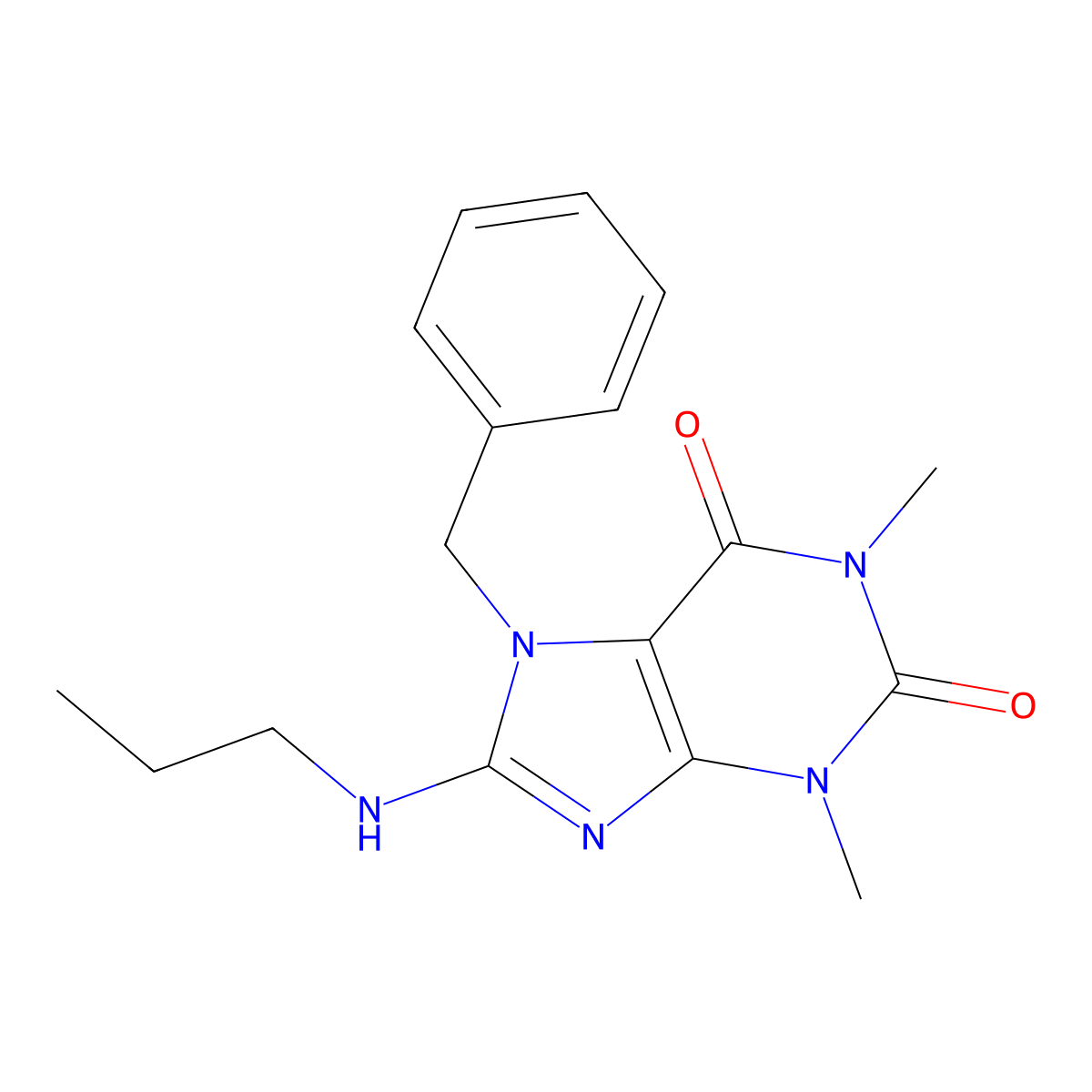 7-benzyl-1,3-dimethyl-8-(propylamino)-1H-purine-2,6(3H,7H)-dione molecular structure, CAS 377049-95-1