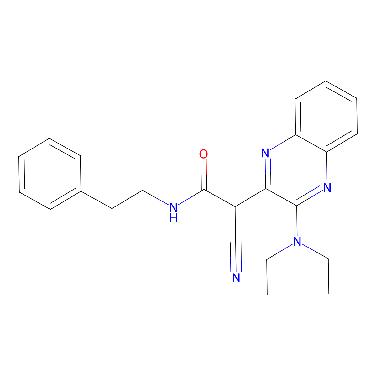 2-cyano-2-(3-(diethylamino)quinoxalin-2-yl)-N-phenethylacetamide molecular structure, CAS 377050-06-1