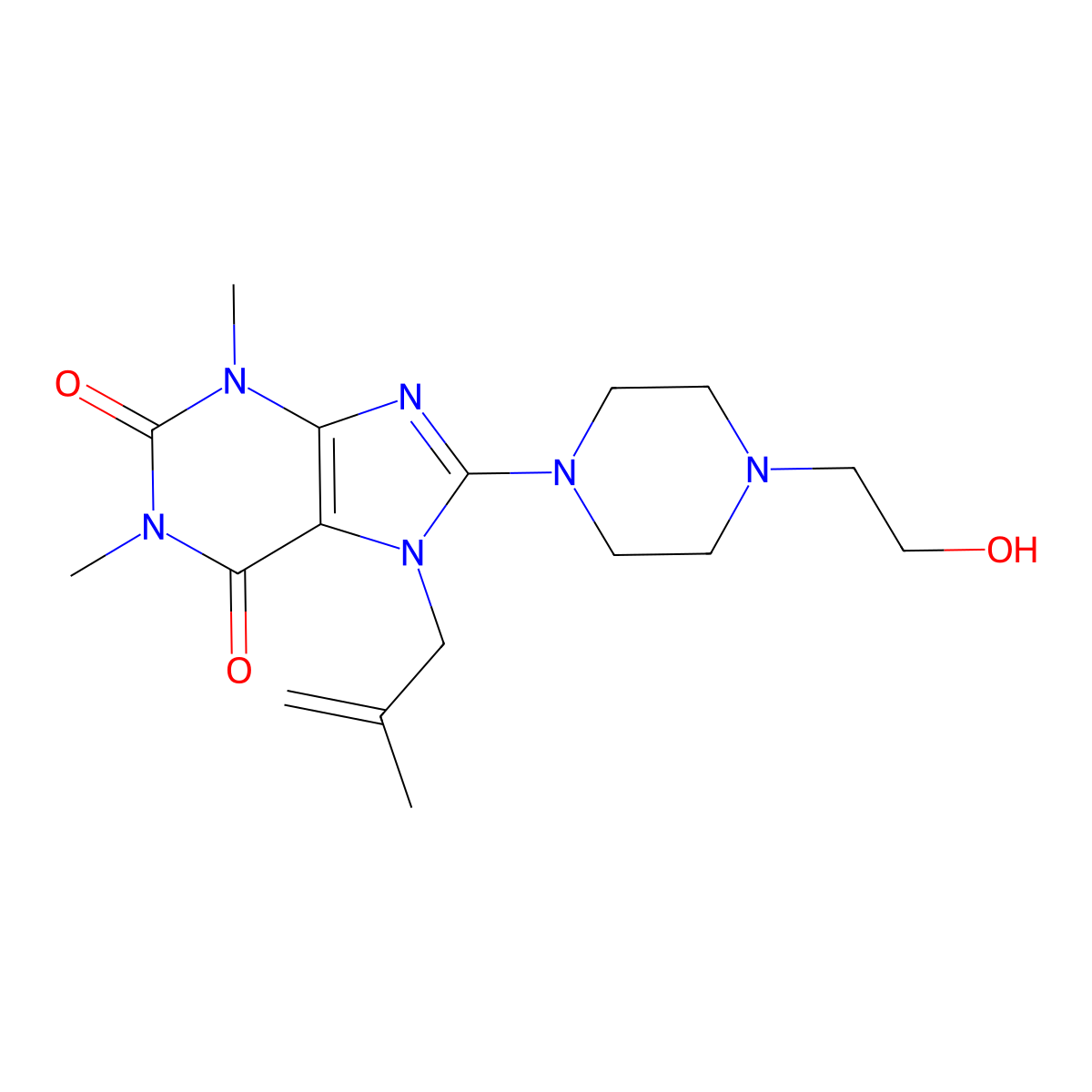 8-(4-(2-hydroxyethyl)piperazin-1-yl)-1,3-dimethyl-7-(2-methylallyl)-1H-purine-2,6(3H,7H)-dione molecular structure, CAS 377050-11-8
