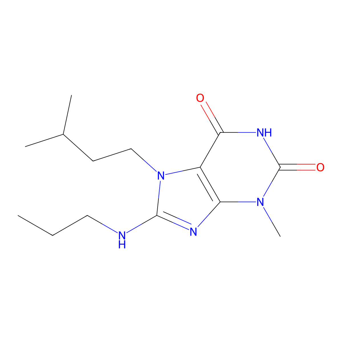 7-isopentyl-3-methyl-8-(propylamino)-1H-purine-2,6(3H,7H)-dione molecular structure, CAS 377050-52-7