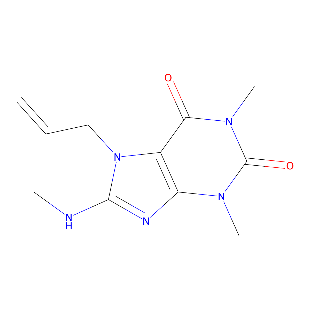 1,3-Dimethyl-8-(methylamino)-7-prop-2-enylpurine-2,6-dione molecular structure, CAS 377050-67-4