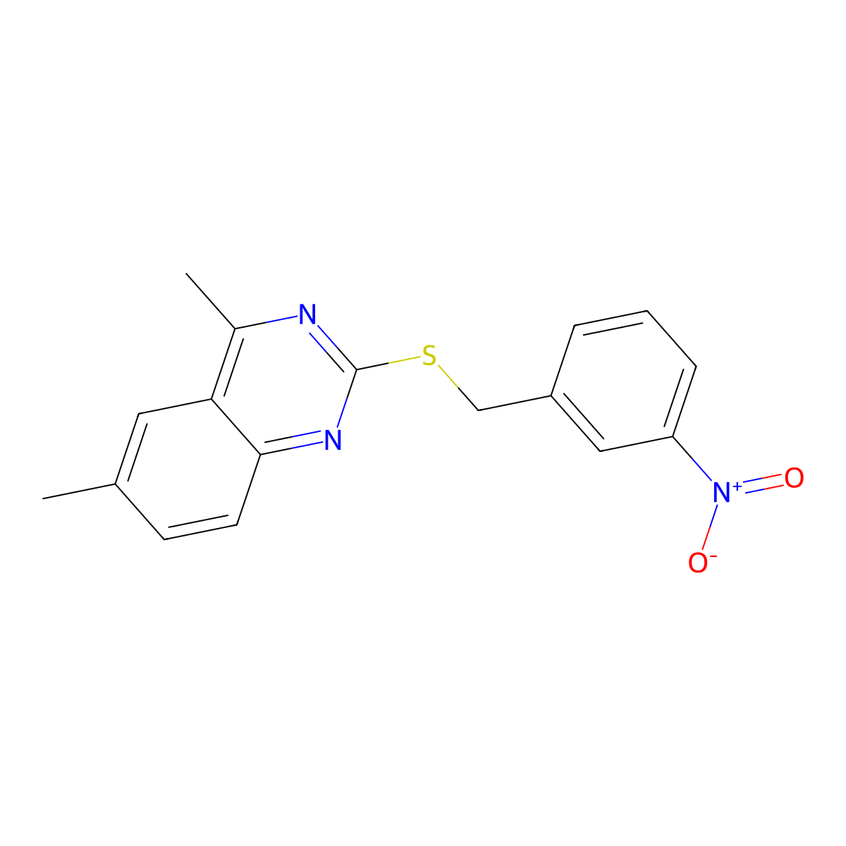 4,6-Dimethyl-2-[(3-nitrophenyl)methylsulfanyl]quinazoline molecular structure, CAS 377050-73-2