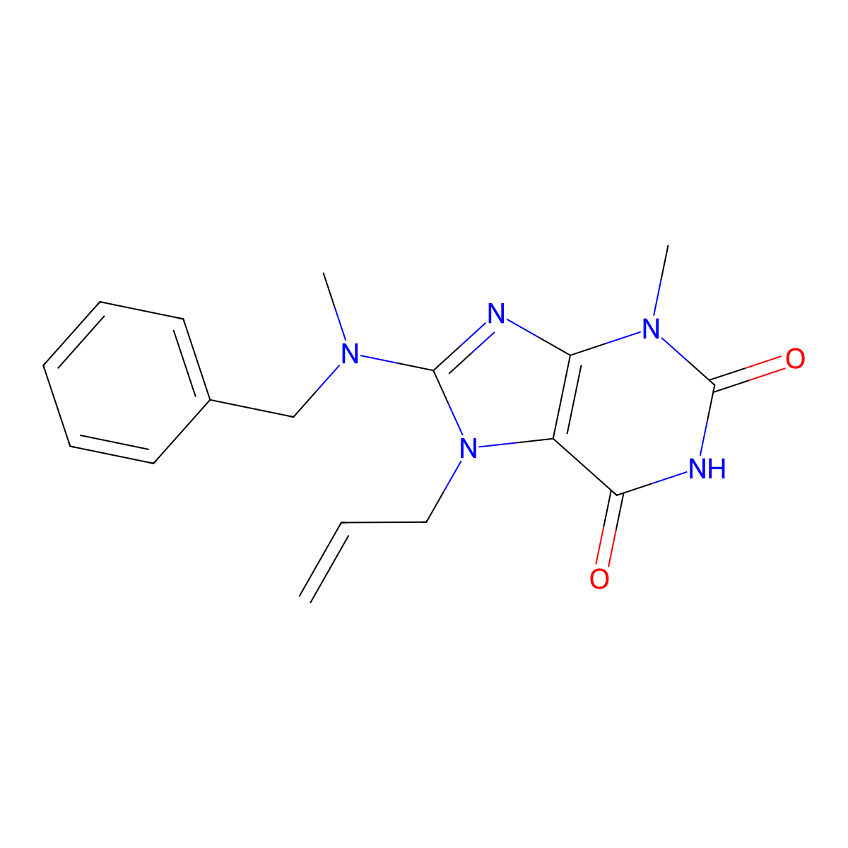 7-allyl-8-(benzyl(methyl)amino)-3-methyl-1H-purine-2,6(3H,7H)-dione molecular structure, CAS 377051-02-0