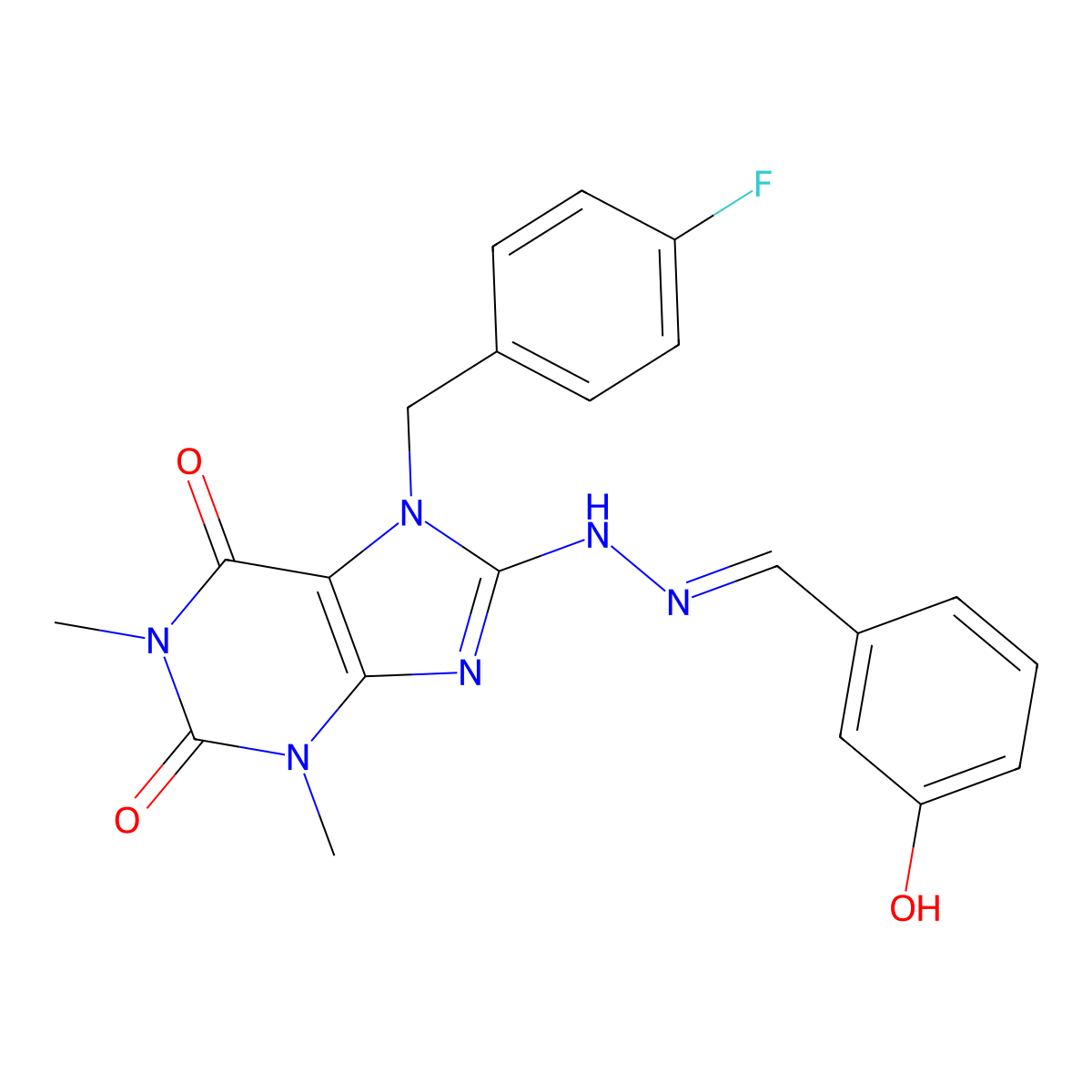 7-[(4-Fluorophenyl)methyl]-8-[2-[(3-hydroxyphenyl)methylidene]hydrazinyl]-1,3-dimethylpurine-2,6-dione molecular structure, CAS 377051-11-1