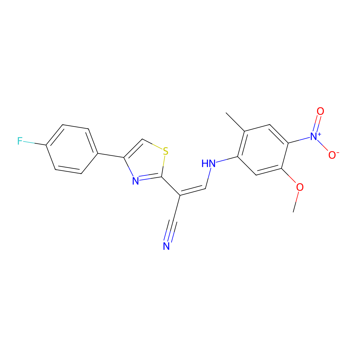 2-[4-(4-Fluorophenyl)-1,3-thiazol-2-yl]-3-(5-methoxy-2-methyl-4-nitroanilino)prop-2-enenitrile molecular structure, CAS 377051-53-1