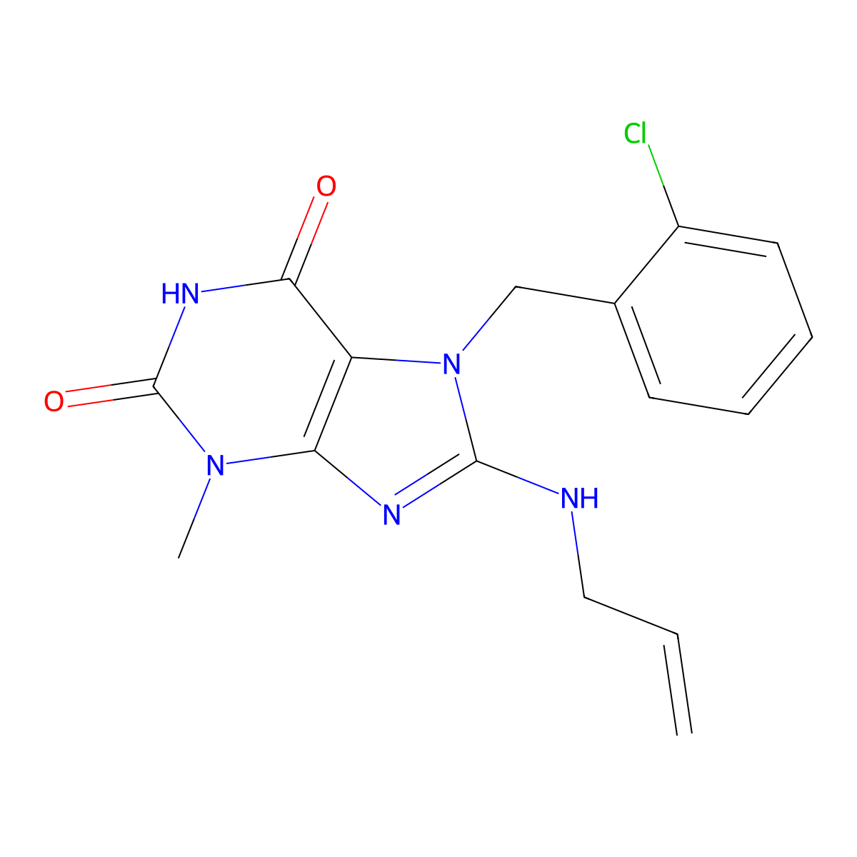 7-[(2-Chlorophenyl)methyl]-3-methyl-8-(prop-2-enylamino)purine-2,6-dione molecular structure, CAS 377051-63-3