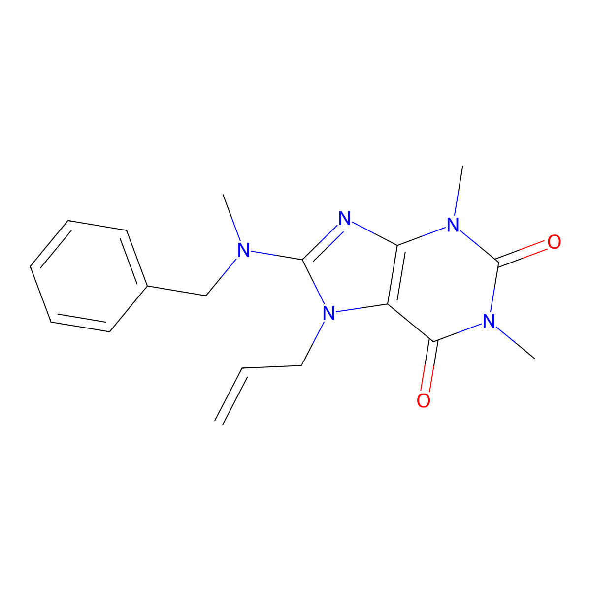 8-[benzyl(methyl)amino]-1,3-dimethyl-7-(prop-2-en-1-yl)-2,3,6,7-tetrahydro-1H-purine-2,6-dione molecular structure, CAS 377052-13-6