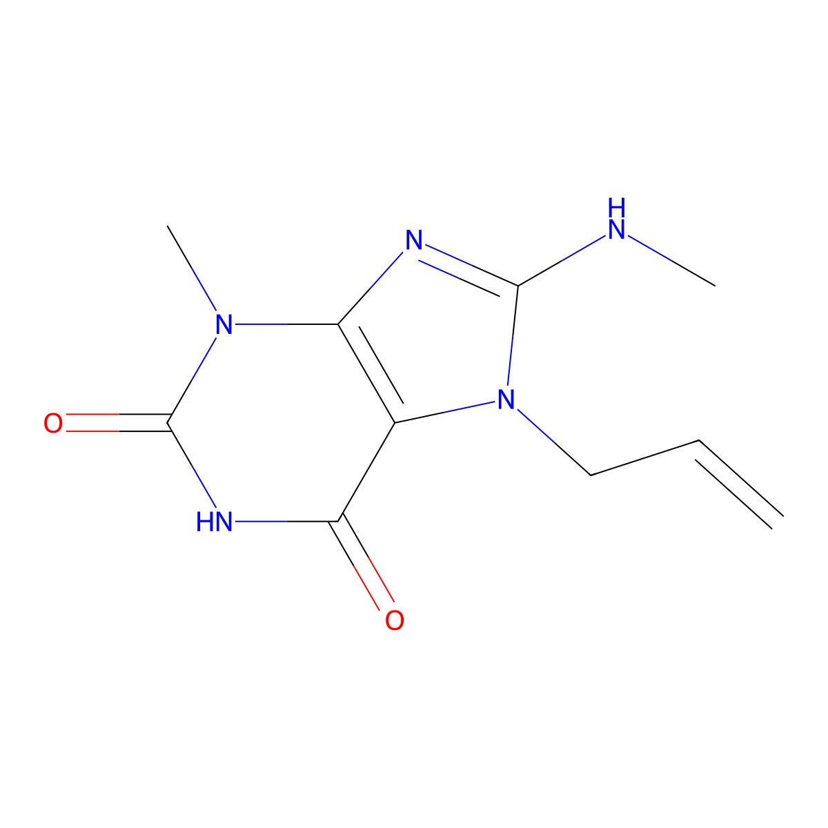 3-Methyl-8-(methylamino)-7-prop-2-enylpurine-2,6-dione molecular structure, CAS 377052-18-1