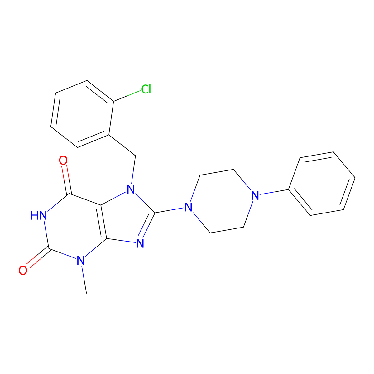 7-(2-chlorobenzyl)-3-methyl-8-(4-phenylpiperazin-1-yl)-1H-purine-2,6(3H,7H)-dione molecular structure, CAS 377052-22-7
