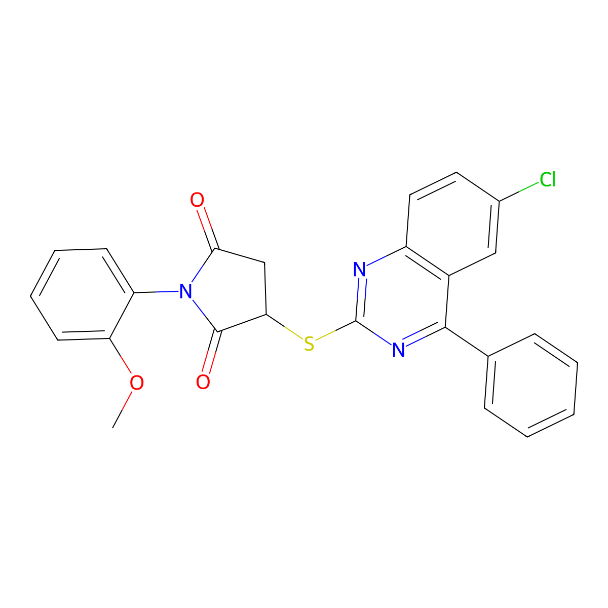 3-(6-Chloro-4-phenylquinazolin-2-yl)sulfanyl-1-(2-methoxyphenyl)pyrrolidine-2,5-dione molecular structure, CAS 377052-26-1