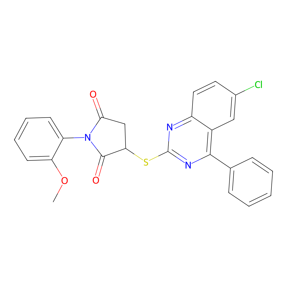 3-(6-Chloro-4-phenylquinazolin-2-yl)sulfanyl-1-(2-methoxyphenyl)pyrrolidine-2,5-dione molecular structure, CAS 377052-26-1