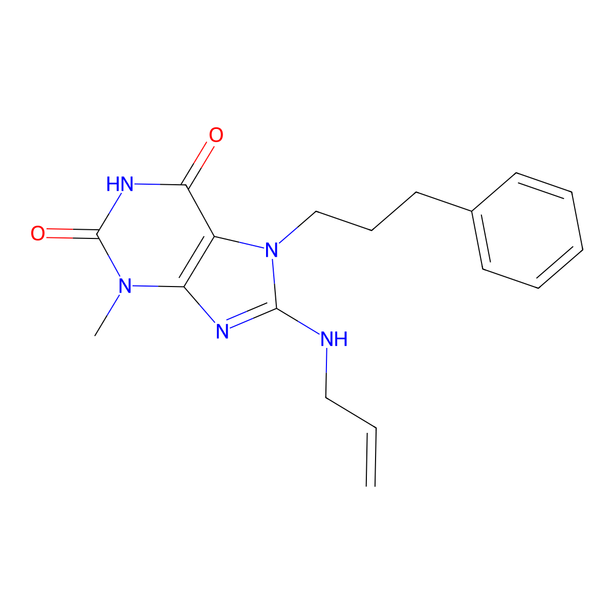 8-Allylamino-3-methyl-7-(3-phenyl-propyl)-3,7-dihydro-purine-2,6-dione molecular structure, CAS 377052-96-5