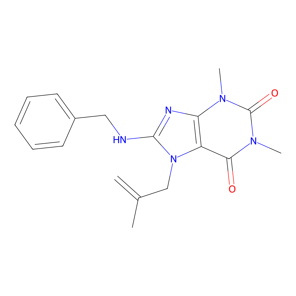 8-(Benzylamino)-1,3-dimethyl-7-(2-methylprop-2-enyl)purine-2,6-dione molecular structure, CAS 377053-14-0