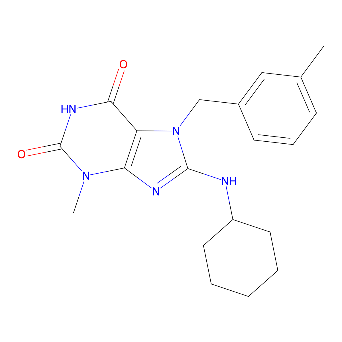8-(cyclohexylamino)-3-methyl-7-(3-methylbenzyl)-1H-purine-2,6(3H,7H)-dione molecular structure, CAS 377053-33-3