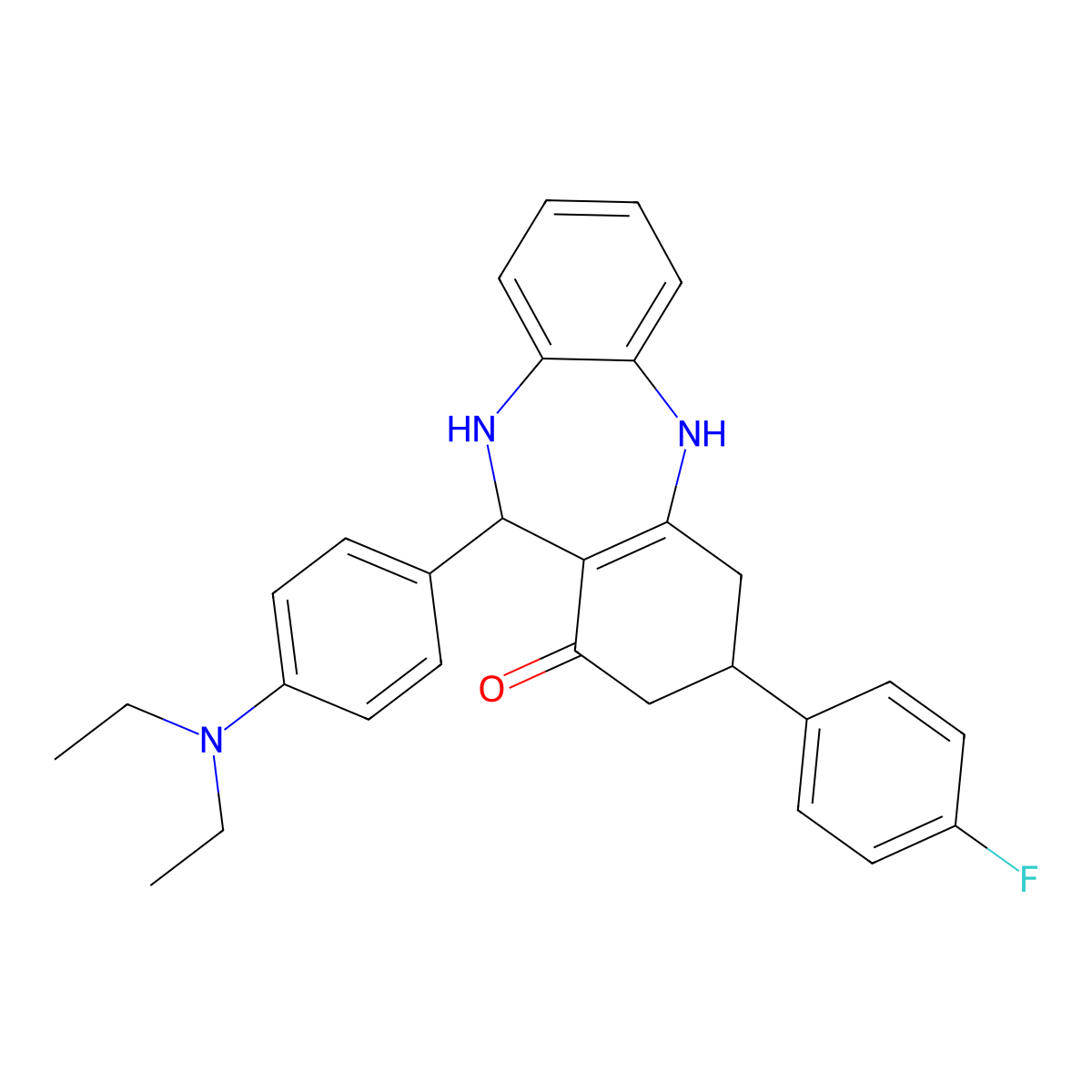 6-[4-(Diethylamino)phenyl]-9-(4-fluorophenyl)-5,6,8,9,10,11-hexahydrobenzo[b][1,4]benzodiazepin-7-one molecular structure, CAS 377053-43-5