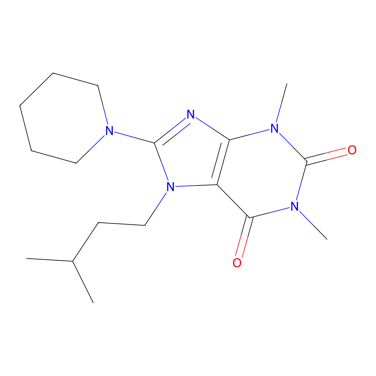 7-isopentyl-1,3-dimethyl-8-(piperidin-1-yl)-1H-purine-2,6(3H,7H)-dione molecular structure, CAS 377053-57-1