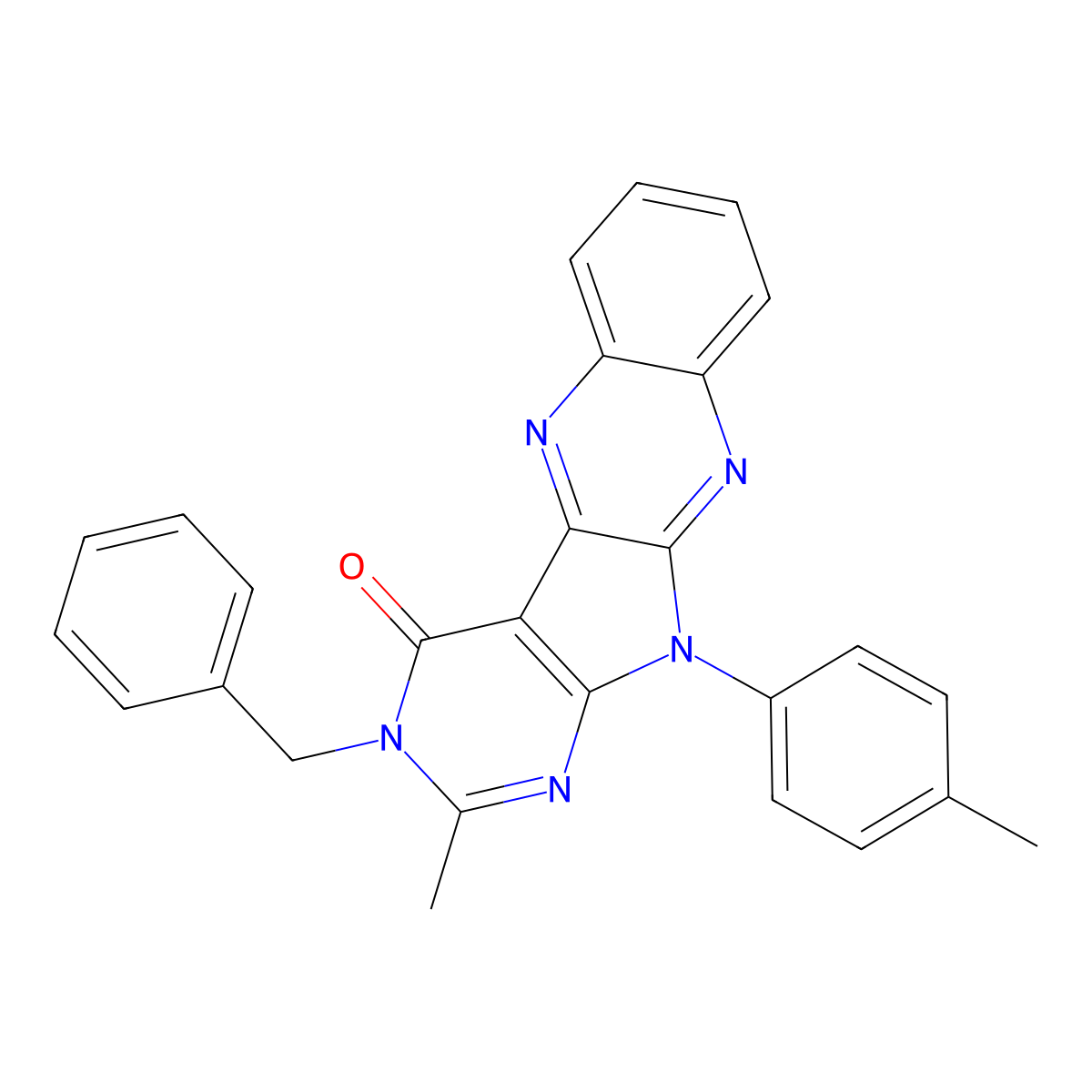 3-benzyl-2-methyl-11-(p-tolyl)-3H-pyrimido[5',4':4,5]pyrrolo[2,3-b]quinoxalin-4(11H)-one molecular structure, CAS 377053-87-7