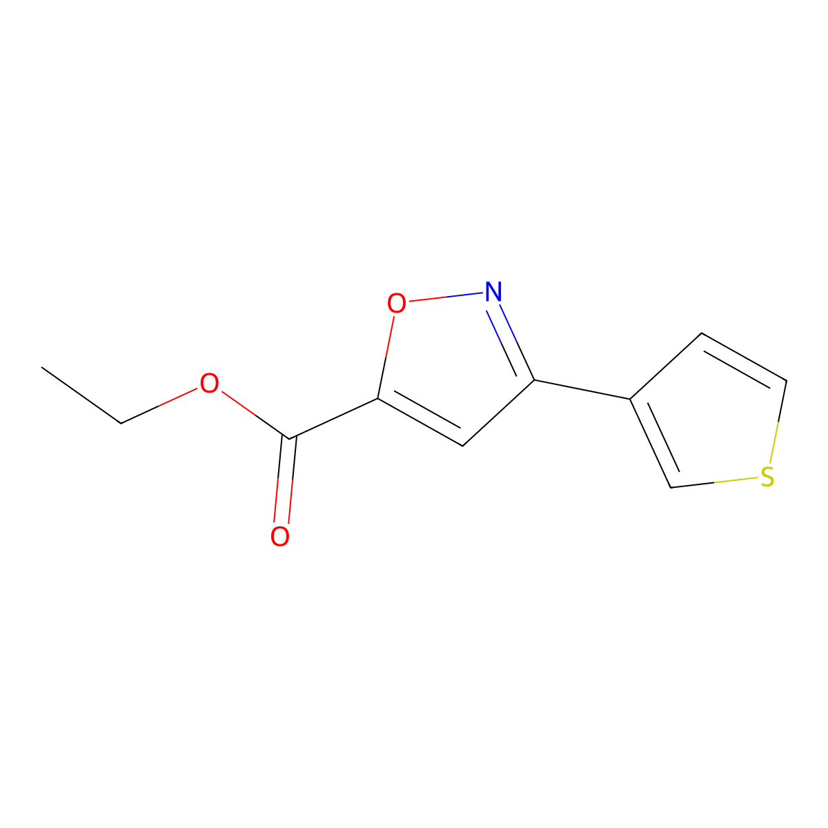 Ethyl 3-(thiophen-3-yl)-1,2-oxazole-5-carboxylate molecular structure, CAS 377053-98-0