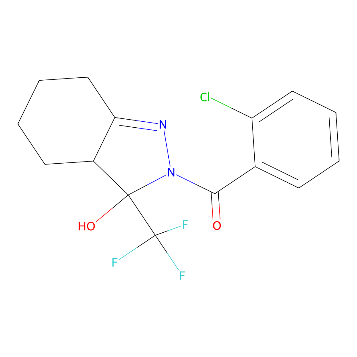 (2-chlorophenyl)[3-hydroxy-3-(trifluoromethyl)-3,3a,4,5,6,7-hexahydro-2H-indazol-2-yl]methanone molecular structure, CAS 377054-10-9