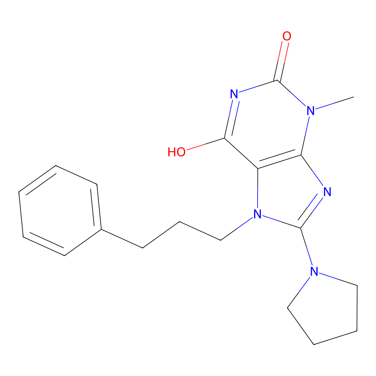 3-methyl-7-(3-phenylpropyl)-8-(pyrrolidin-1-yl)-1H-purine-2,6(3H,7H)-dione molecular structure, CAS 377054-13-2