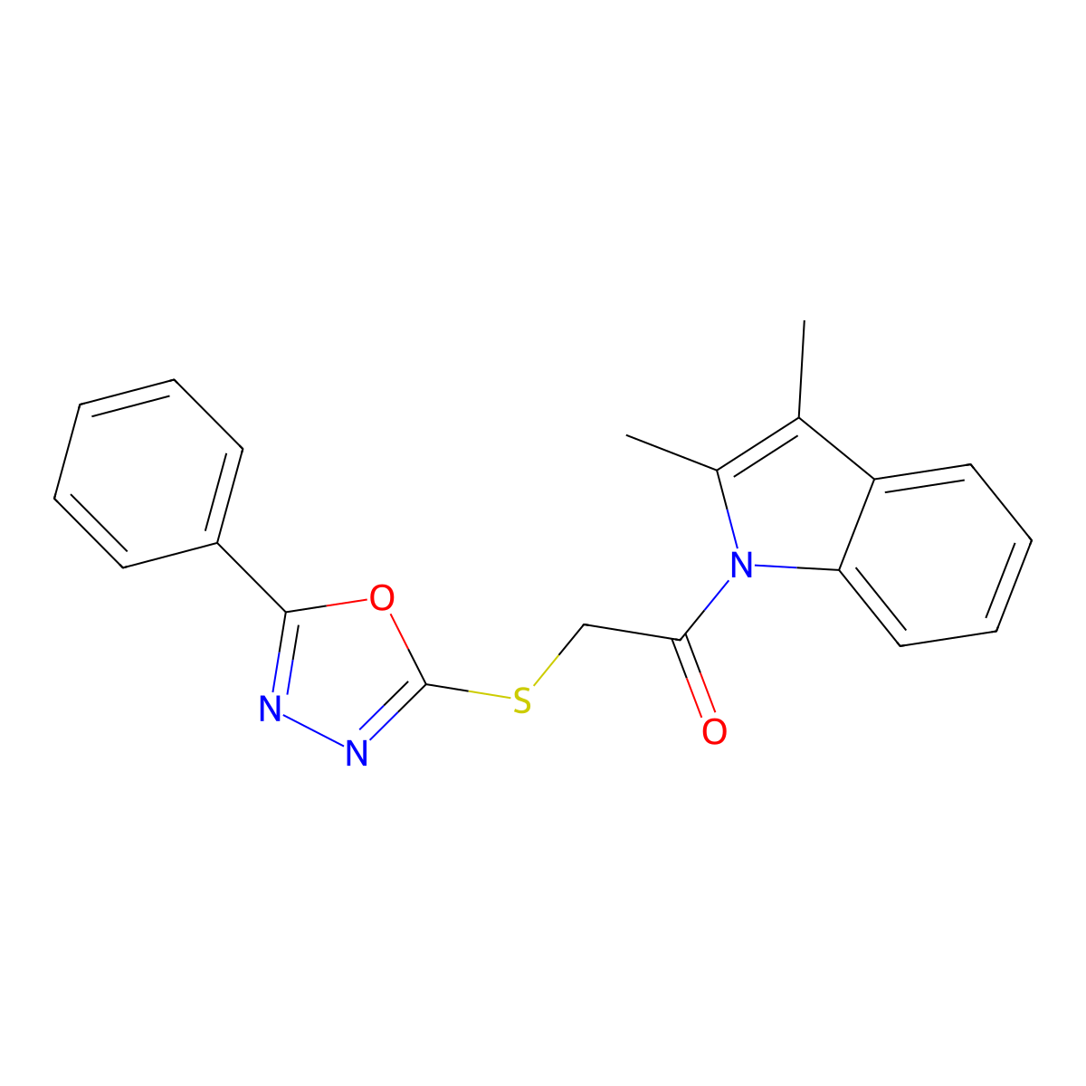 1-(2,3-Dimethyl-indol-1-yl)-2-(5-phenyl-[1,3,4]oxadiazol-2-ylsulfanyl)-ethanone molecular structure, CAS 377054-54-1