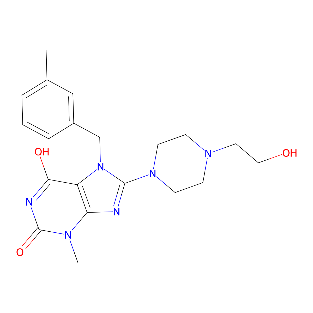 8-(4-(2-hydroxyethyl)piperazin-1-yl)-3-methyl-7-(3-methylbenzyl)-1H-purine-2,6(3H,7H)-dione molecular structure, CAS 377054-78-9