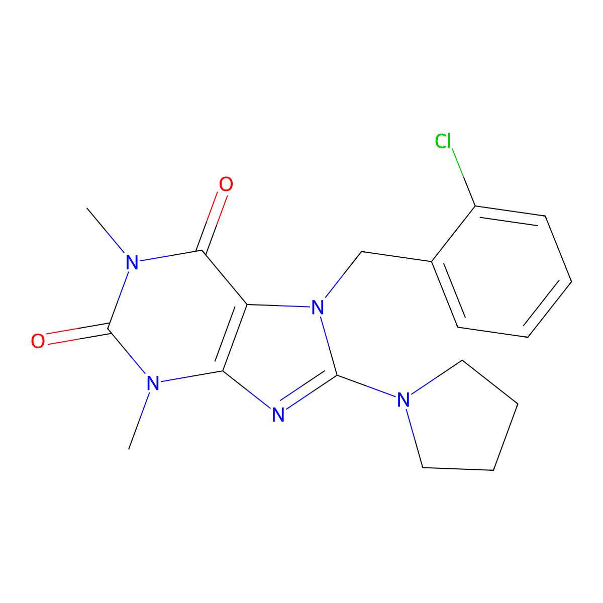 7-(2-chlorobenzyl)-1,3-dimethyl-8-(pyrrolidin-1-yl)-1H-purine-2,6(3H,7H)-dione molecular structure, CAS 377055-18-0