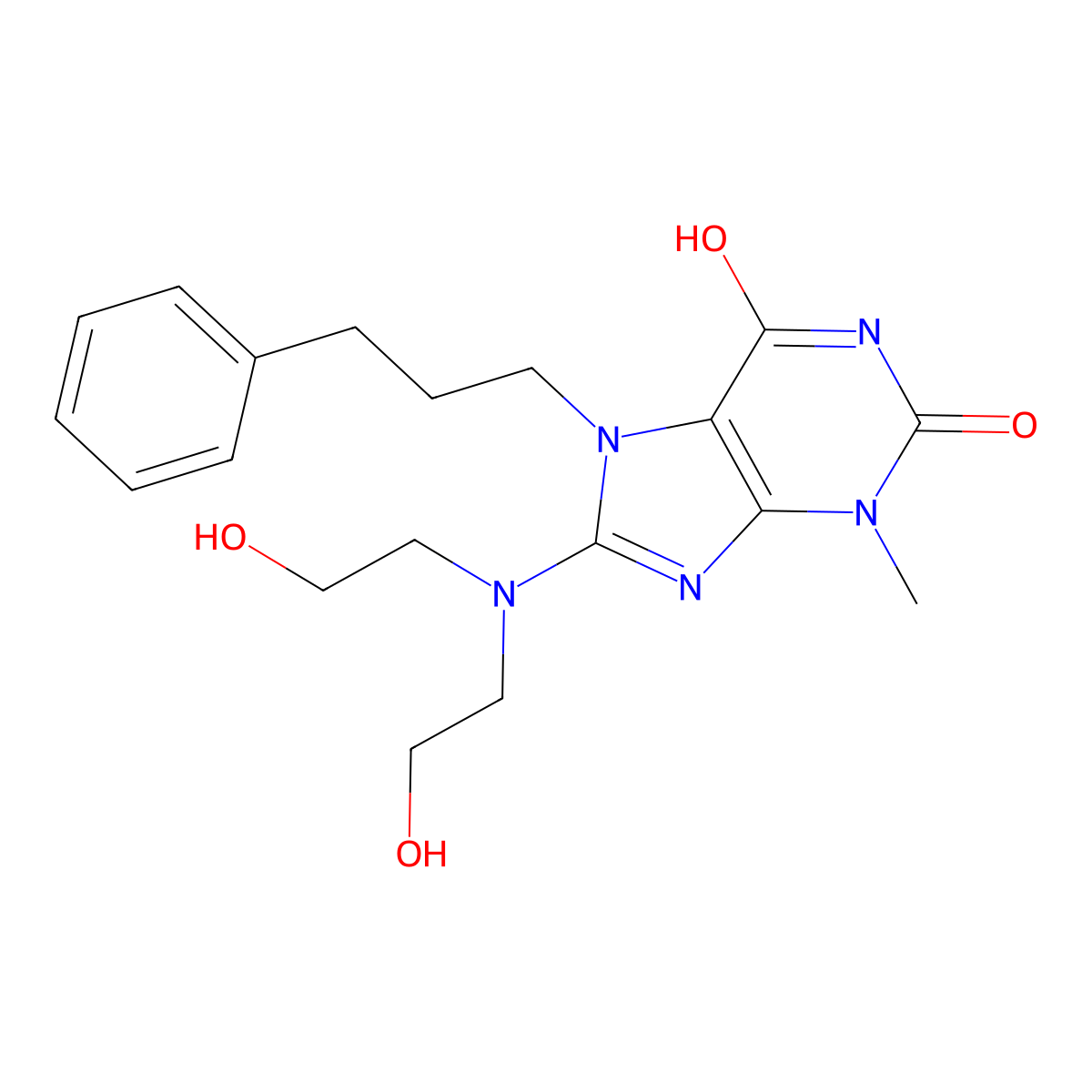 8-(Bis(2-HO-ET)amino)-3-ME-7-(3-phenylpropyl)-3,7-dihydro-1H-purine-2,6-dione molecular structure, CAS 377055-36-2