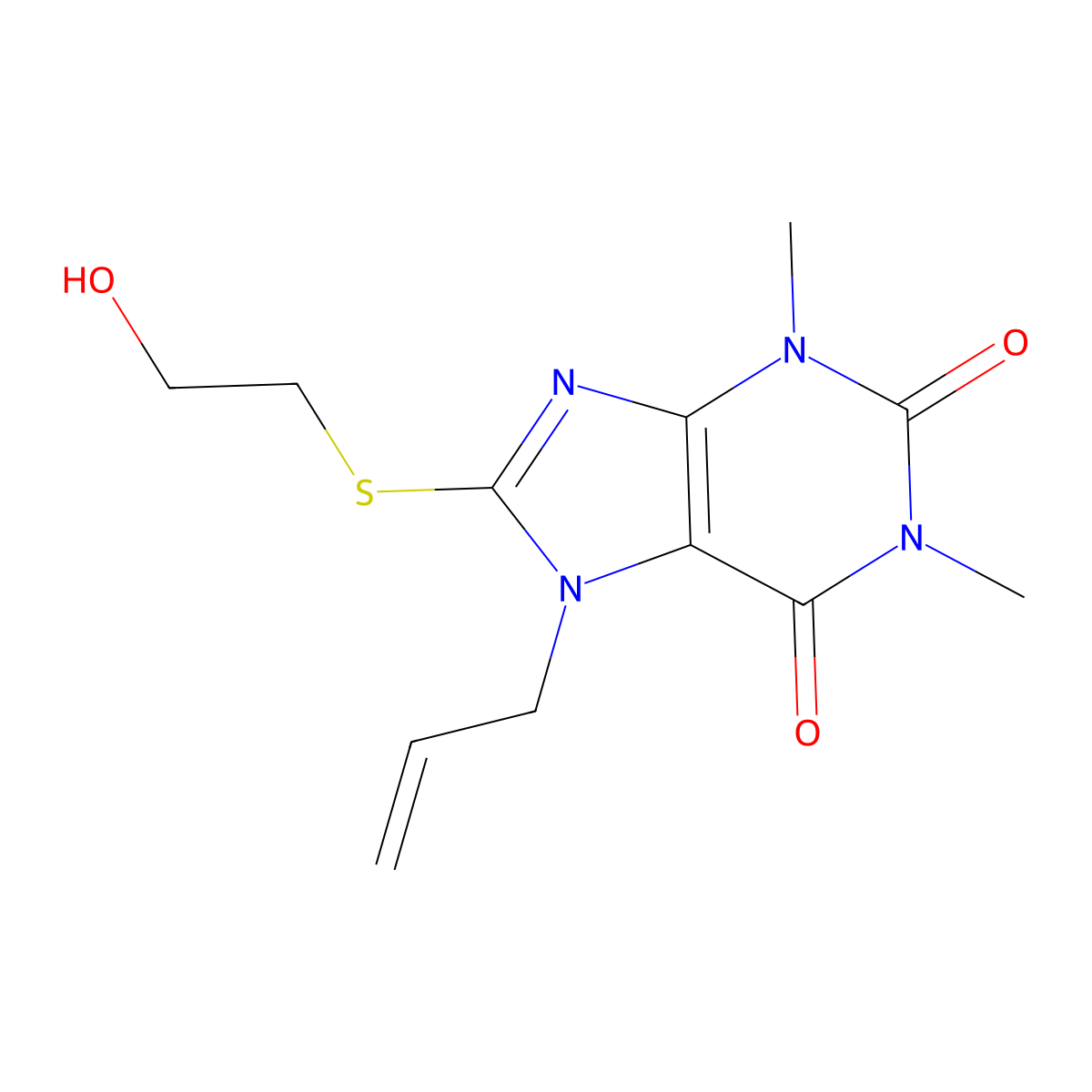 8-(2-Hydroxyethylsulfanyl)-1,3-dimethyl-7-prop-2-enylpurine-2,6-dione molecular structure, CAS 377055-68-0