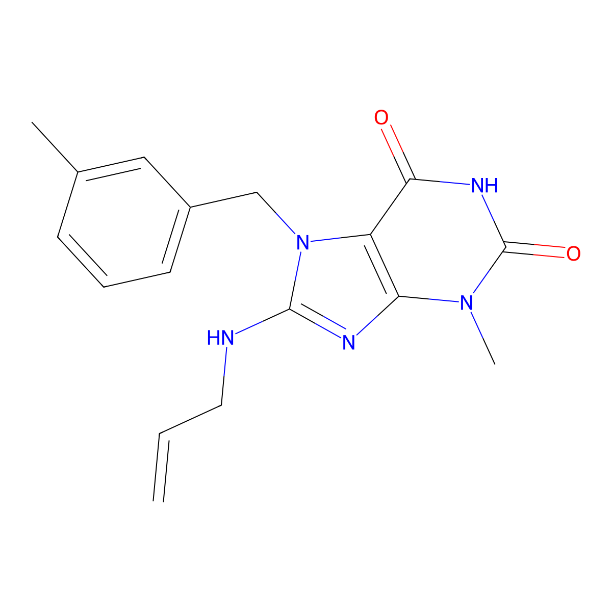 8-Allylamino-3-methyl-7-(3-methyl-benzyl)-3,7-dihydro-purine-2,6-dione molecular structure, CAS 377055-79-3