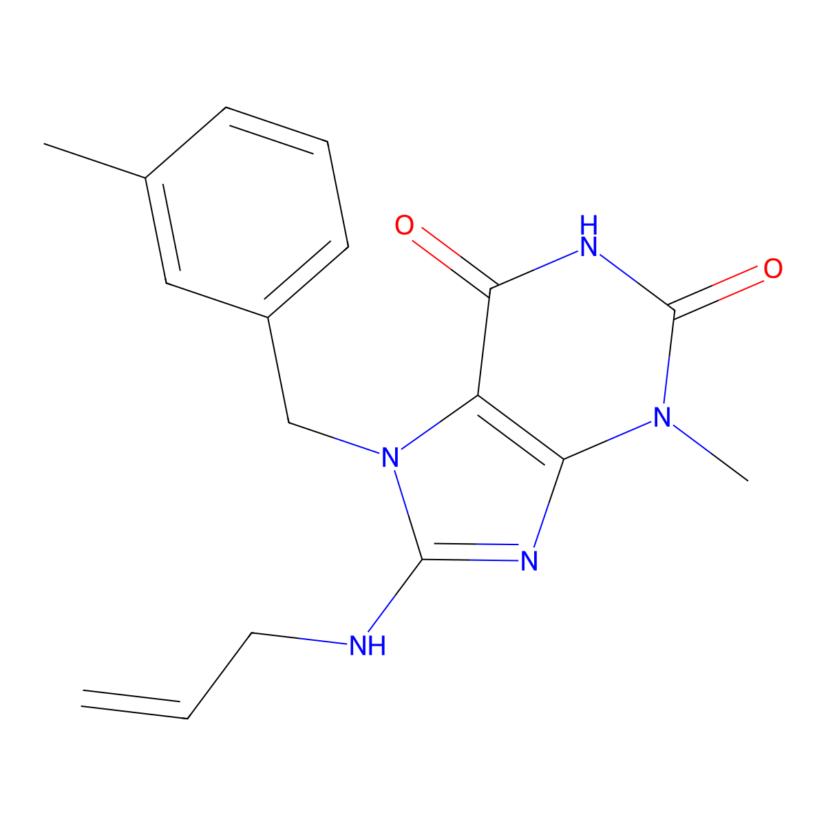 8-Allylamino-3-methyl-7-(3-methyl-benzyl)-3,7-dihydro-purine-2,6-dione molecular structure, CAS 377055-79-3